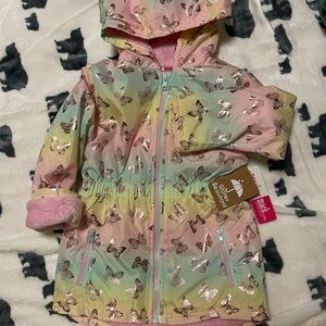 NWT Penelope Mack girls 3T Pastel, gold Butterfly Kids Jacket. Water resistant!